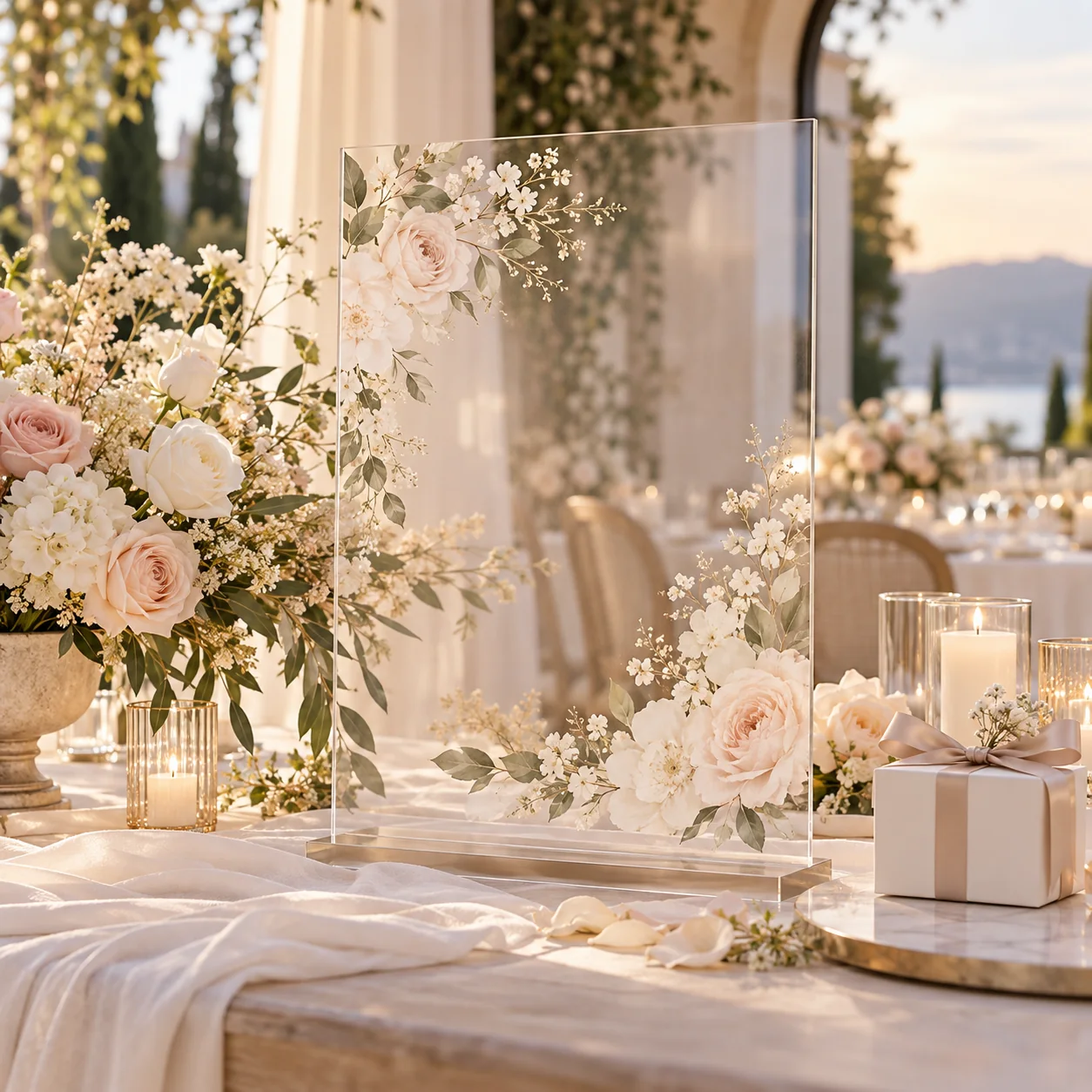 Concept image of an elegant acrylic wedding sign