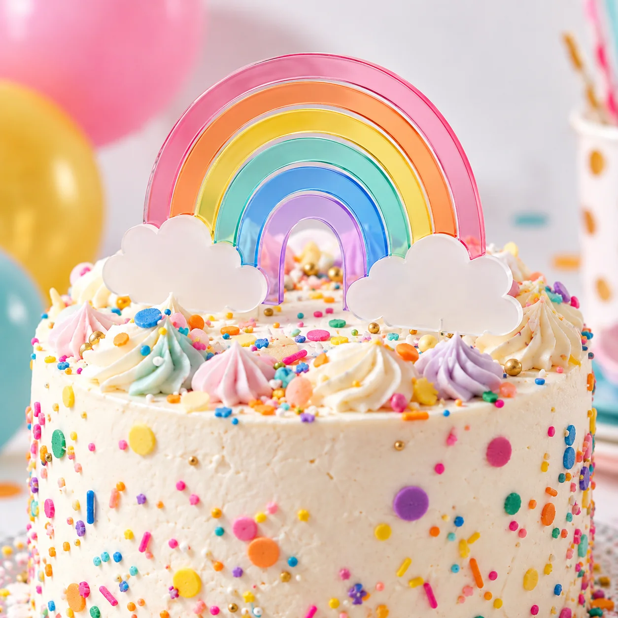 Concept image of a colourful acrylic cake decoration
